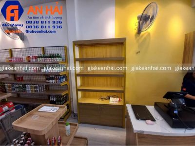 Kệ khung sắt mâm gỗ có hộc tủ